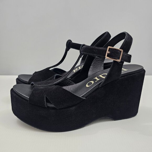 Pedro Garcia Domiel Platform Wedge Sandal Womens EU 39 Black Suede Chunky NEW - Picture 14 of 14